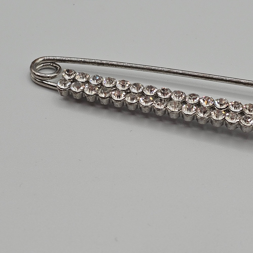 Vintage Rhinestone 3" Safety Pin Brooch Scarf Shawl Sweater Clip Sparkle Glam - Picture 14 of 14